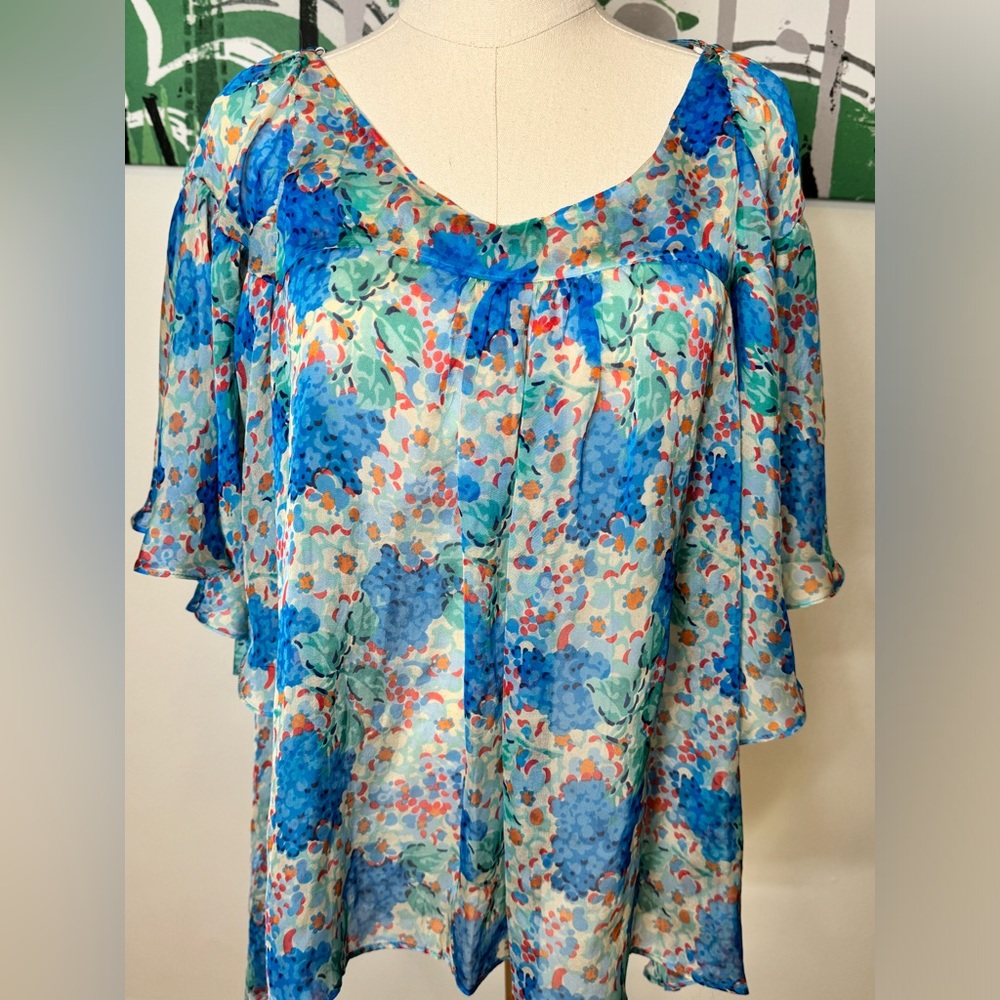 028 Zara Floral flowy sheer top size S